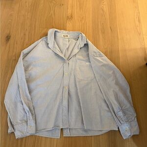 Djerf Avenue Blue and White Pinstripe Button-Up Shirt